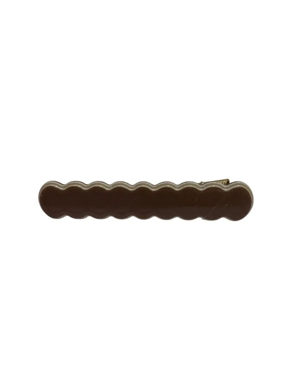Brown Scalloped Gold Tone Alligator Hair Clip Metal Hair Accessory NEW